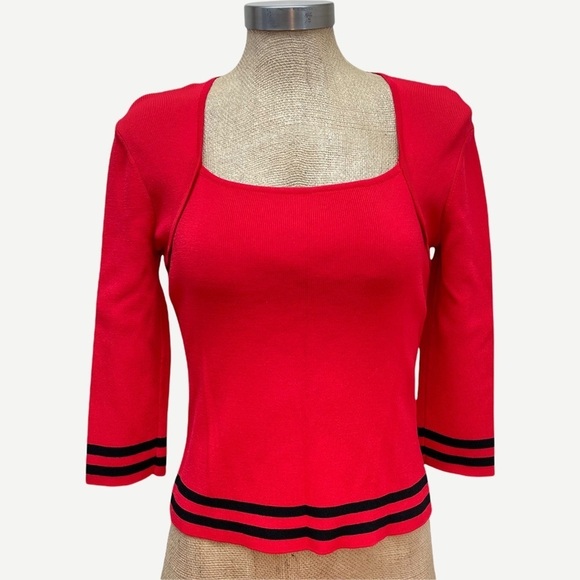 VENINI Red Knit Square Neck Top S‎ - Picture 1 of 5